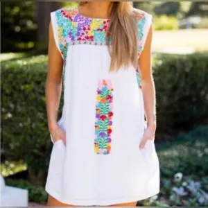 ❤️ J. MARIE EMBROIDERED FLORAL COTTON MINI SHIFT DRESS, XS