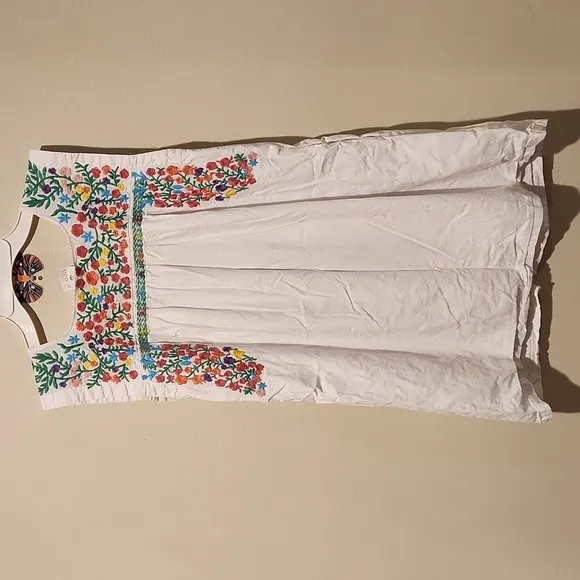 ❤️ J. MARIE EMBROIDERED FLORAL COTTON MINI SHIFT DRESS, XS