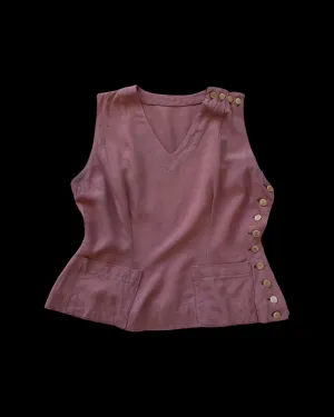 1940s Terracotta Gabardine Side Button Vest Blouse W* Pockets