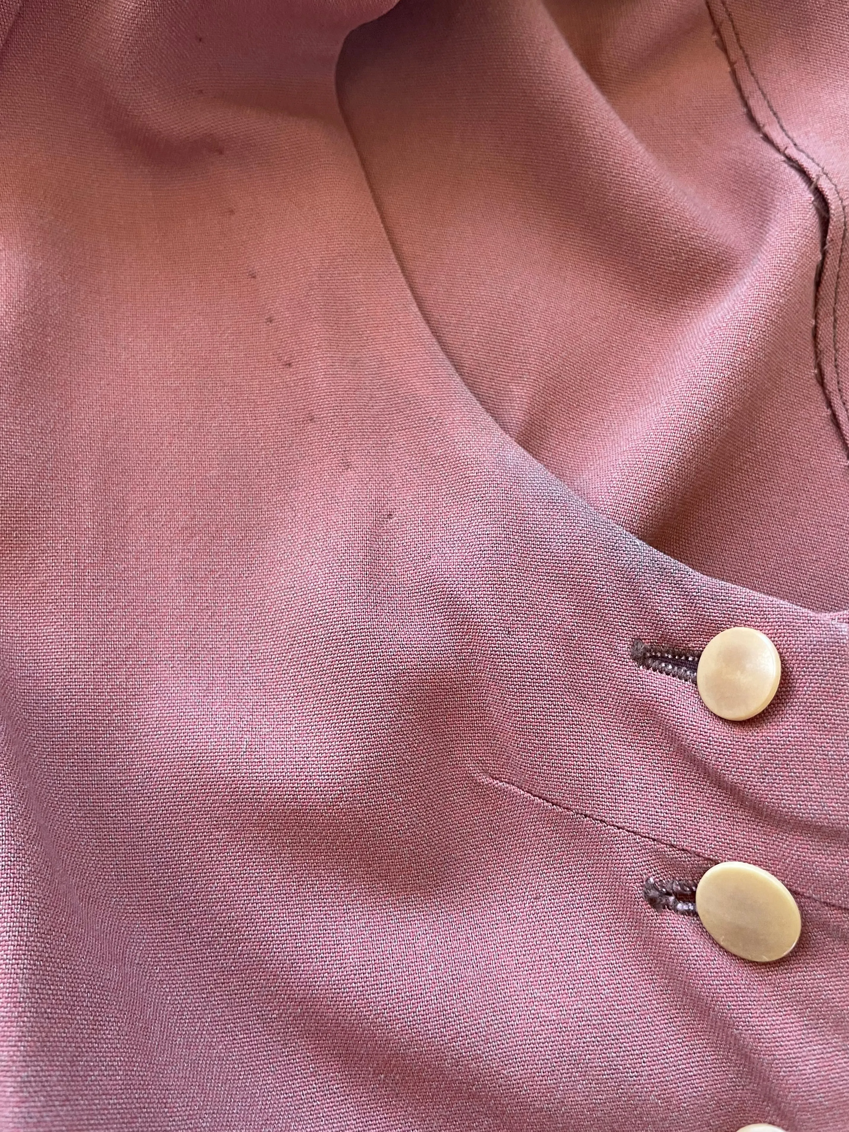 1940s Terracotta Gabardine Side Button Vest Blouse W* Pockets