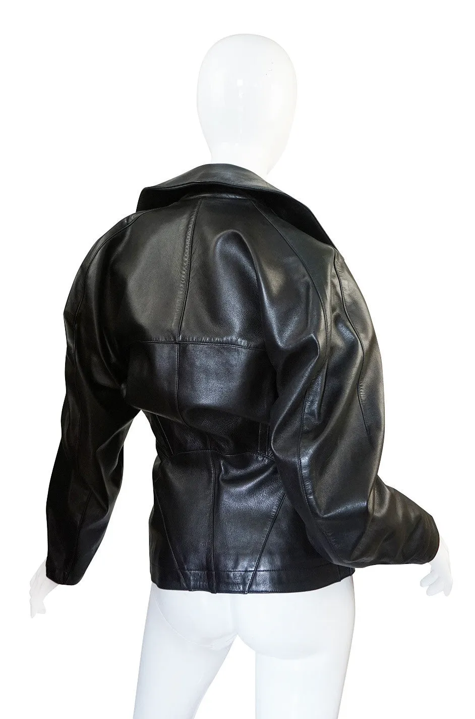 1980s Azzedine Alaia Fitted Black Leather Biker Jacket