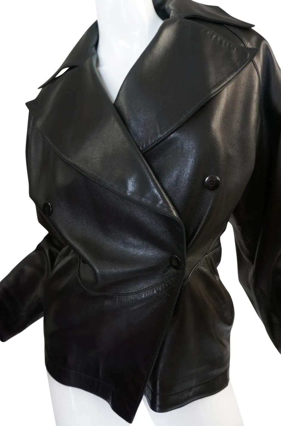 1980s Azzedine Alaia Fitted Black Leather Biker Jacket