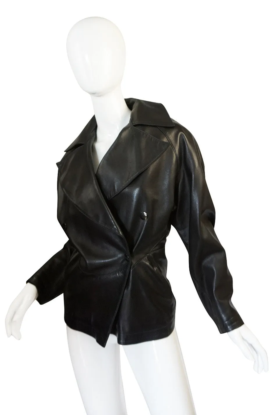 1980s Azzedine Alaia Fitted Black Leather Biker Jacket