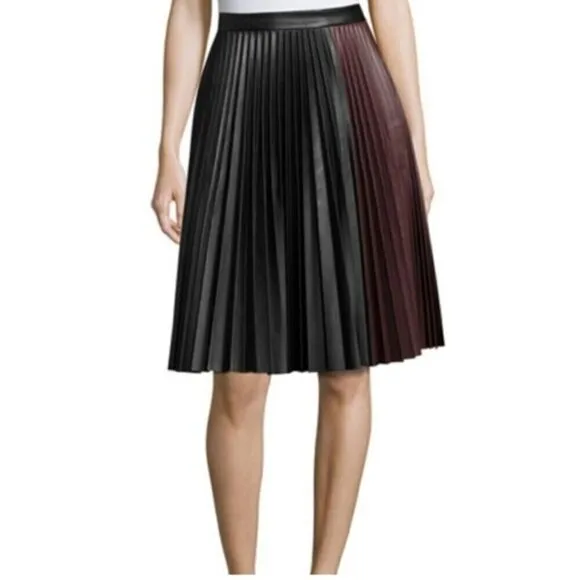 1.STATE faux leather pleated midi skirt