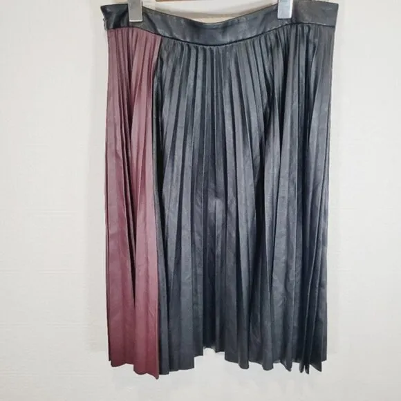 1.STATE faux leather pleated midi skirt