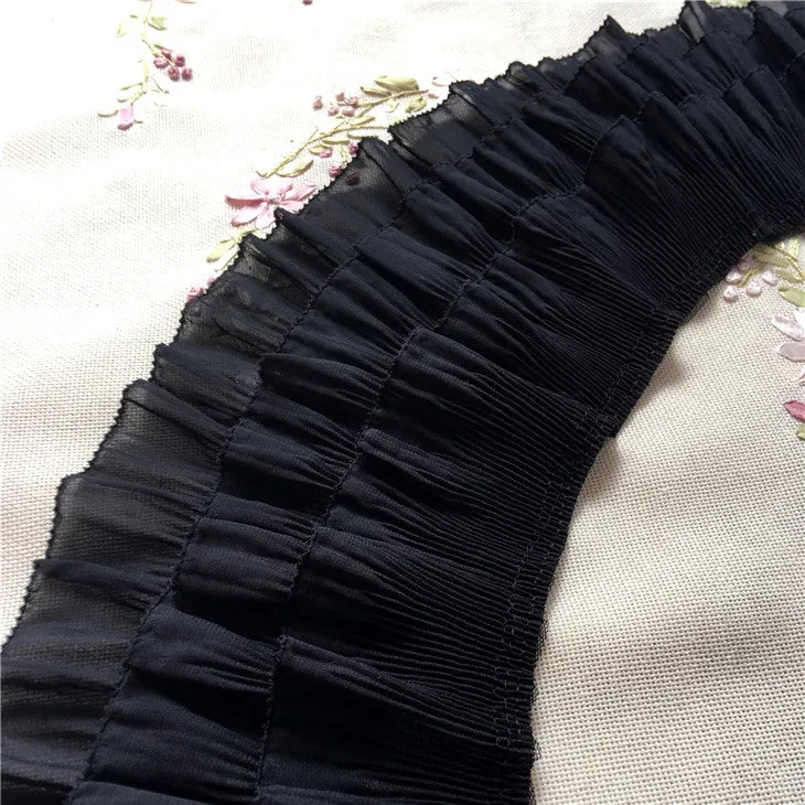 2 Yards 12cm Width 3-Layer Tiered Ruffle Pleated Chiffon Lace Fabric