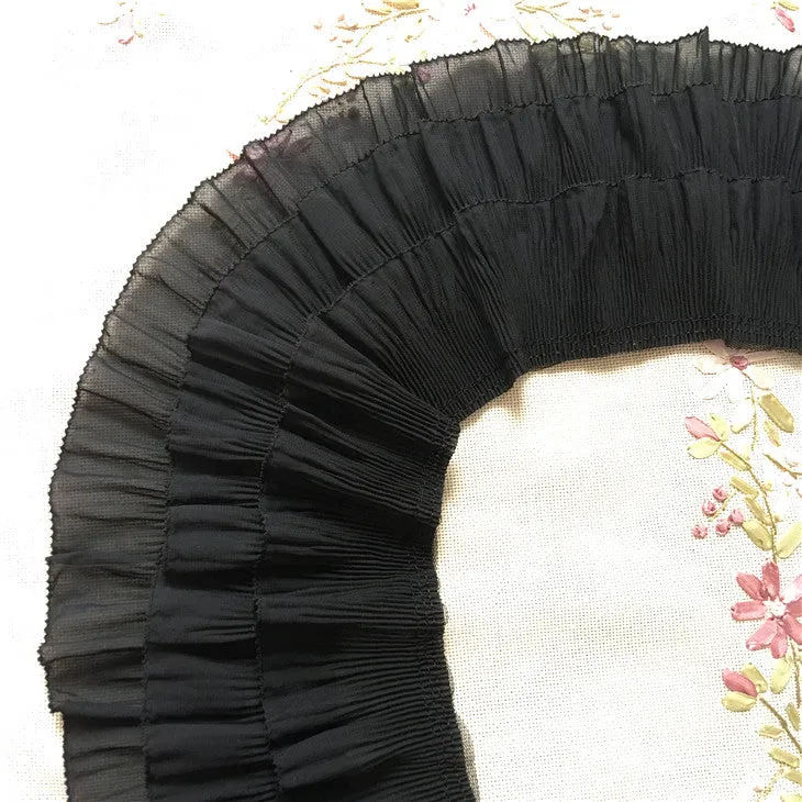 2 Yards 12cm Width 3-Layer Tiered Ruffle Pleated Chiffon Lace Fabric