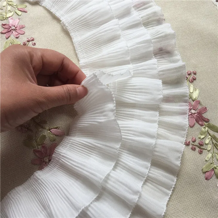 2 Yards 12cm Width 3-Layer Tiered Ruffle Pleated Chiffon Lace Fabric