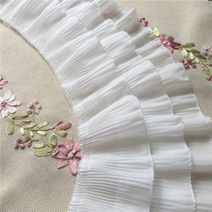 2 Yards 12cm Width 3-Layer Tiered Ruffle Pleated Chiffon Lace Fabric