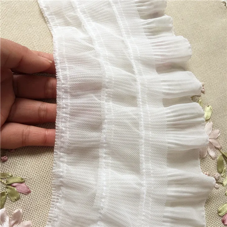2 Yards 12cm Width 3-Layer Tiered Ruffle Pleated Chiffon Lace Fabric