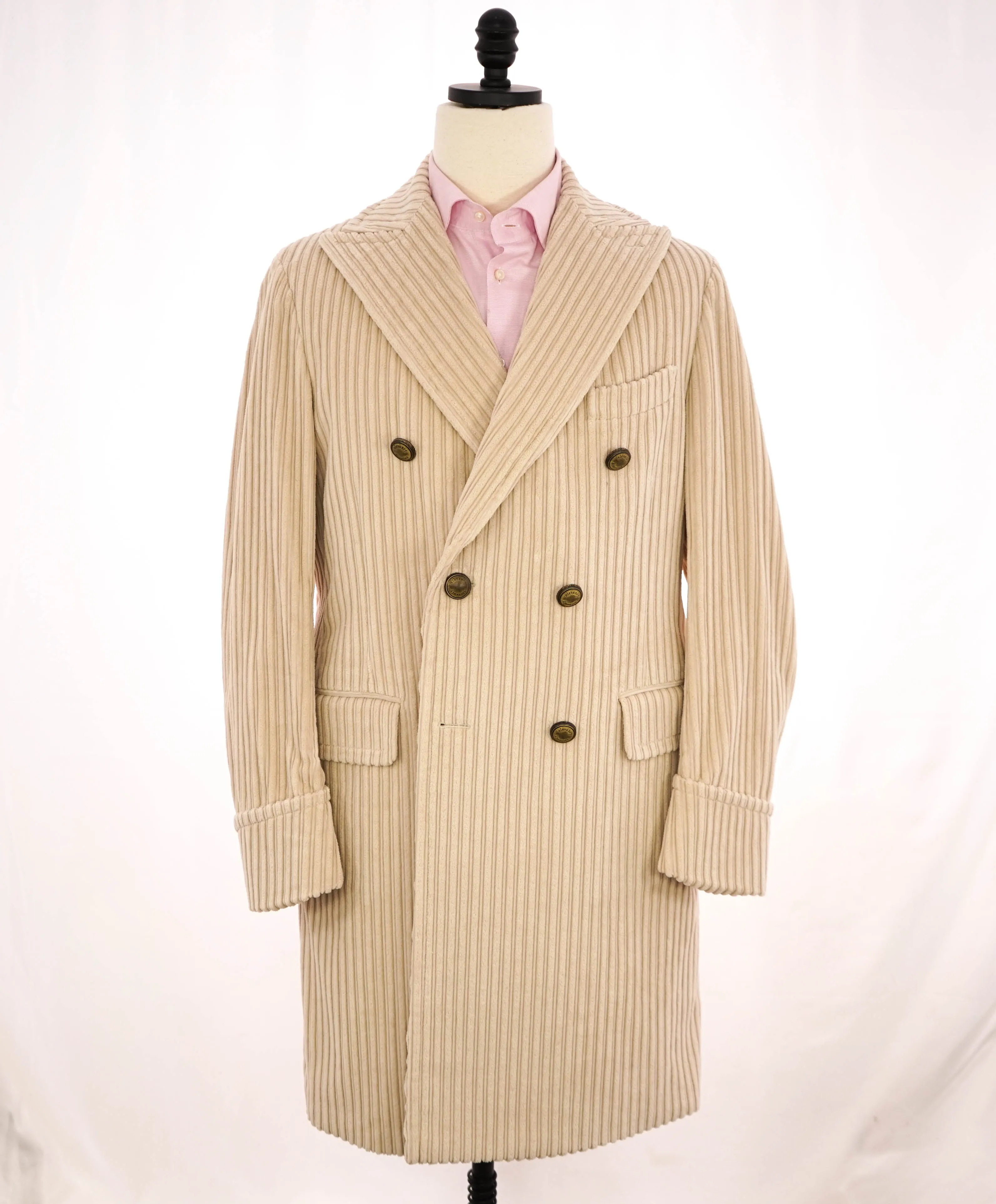 $2,000 ELEVENTY - Cotton Beige Double Breasted Corduroy Coat - 40 US