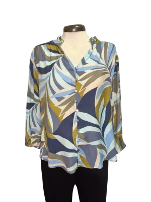 3/4 Sleeve Button Front Blouse Green Moss