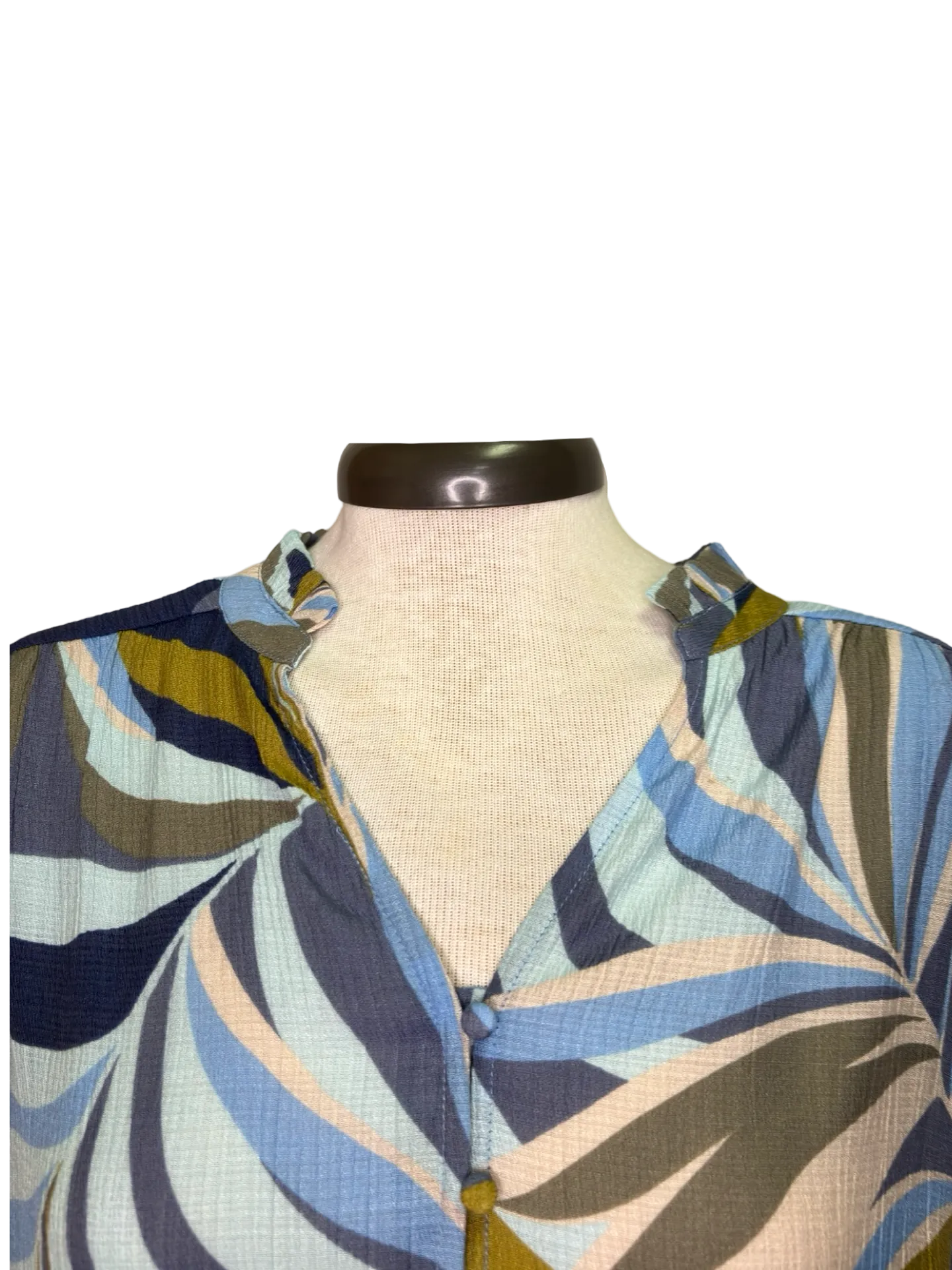 3/4 Sleeve Button Front Blouse Green Moss