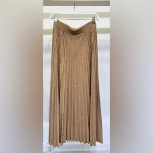 (7000-GLD) ELASTIC WAISTBAND SHIMMER MAXI PLEATED SKIRT