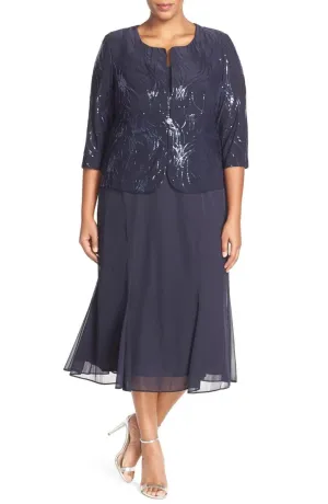 Alex Evenings Plus Size Sequin Mock Two-Piece Dress With Jacket