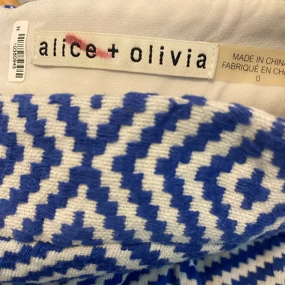 Alice and Olivia Blue And White Geometric Jacquard Mini Skirt