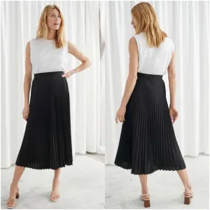 &amp; OTHER STORIES Pleated Crepe Midi Skirt In Black