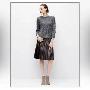 Ann Taylor Faux Leather Brown Pleated Skirt