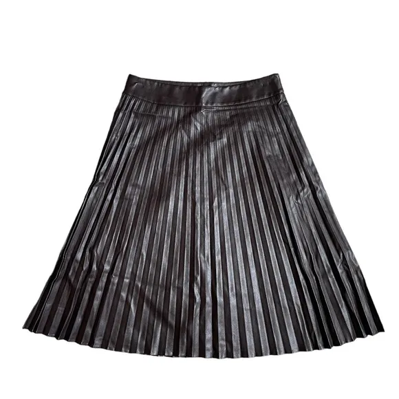 Ann Taylor Faux Leather Brown Pleated Skirt