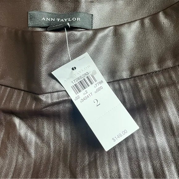 Ann Taylor Faux Leather Brown Pleated Skirt