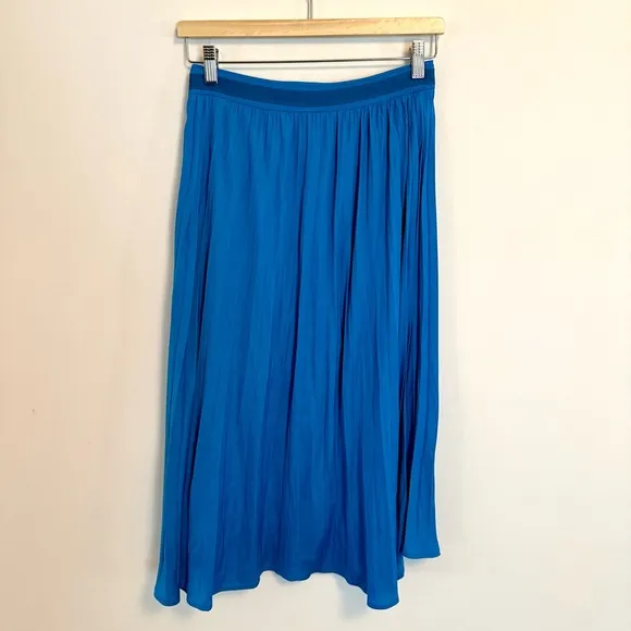 Anthropologie Bright Blue Pleated Zip A-Line Midi Skirt 2 Petite