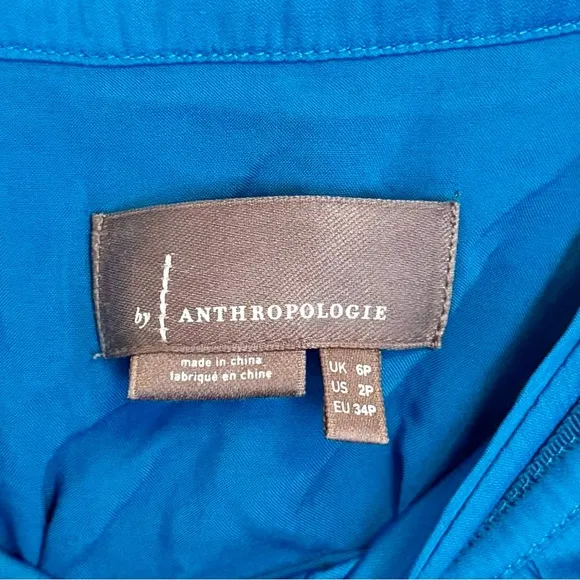 Anthropologie Bright Blue Pleated Zip A-Line Midi Skirt 2 Petite