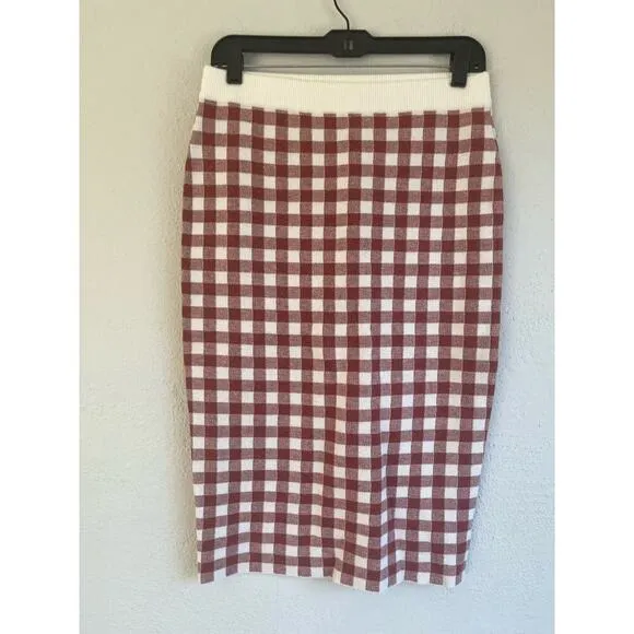 Anthropologie English Factory Woman Knit Gingham Plaid Midi Skirt, Size …