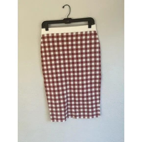 Anthropologie English Factory Woman Knit Gingham Plaid Midi Skirt, Size …