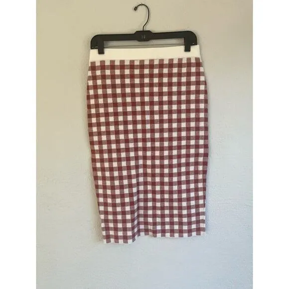 Anthropologie English Factory Woman Knit Gingham Plaid Midi Skirt, Size …