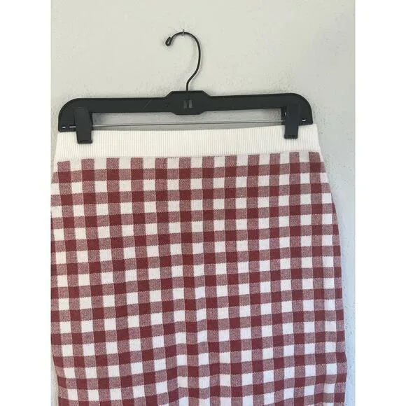 Anthropologie English Factory Woman Knit Gingham Plaid Midi Skirt, Size …