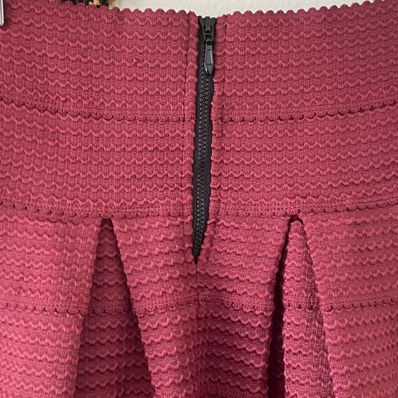 Anthropologie Girls From Savoy Maroon Textured Pleated Mini Skirt