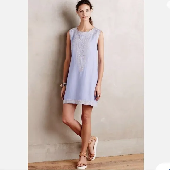 Anthropologie Holding Horses Embroidered Chambray Tunic Shift Dress XXS