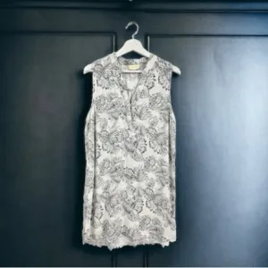 Anthropologie Maeve Lucy &amp; Laurel White Monstera Printed Linen Blend Dress US L