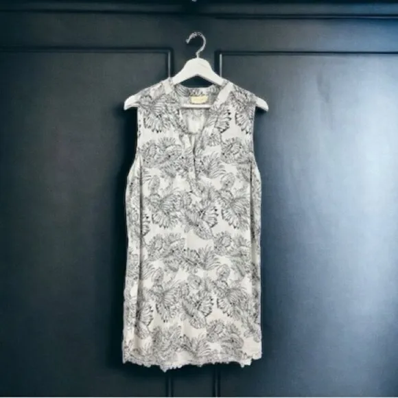 Anthropologie Maeve Lucy &amp; Laurel White Monstera Printed Linen Blend Dress US L