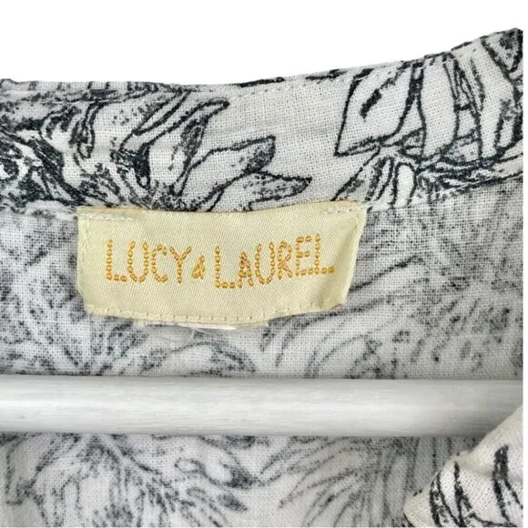 Anthropologie Maeve Lucy &amp; Laurel White Monstera Printed Linen Blend Dress US L