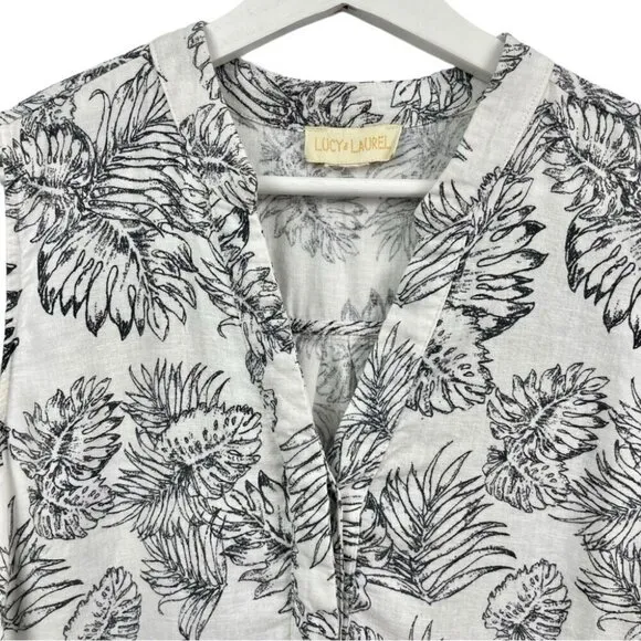 Anthropologie Maeve Lucy &amp; Laurel White Monstera Printed Linen Blend Dress US L