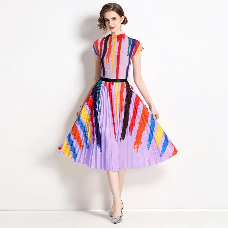 Anti-Aging Outfits Peplum Top T-shirt Loose Slimming Pleated Skirt Suit