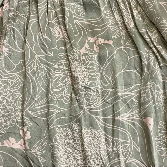 April May 100% Silk Green Floral &amp; Polka Dot Belted Knee Length Skirt