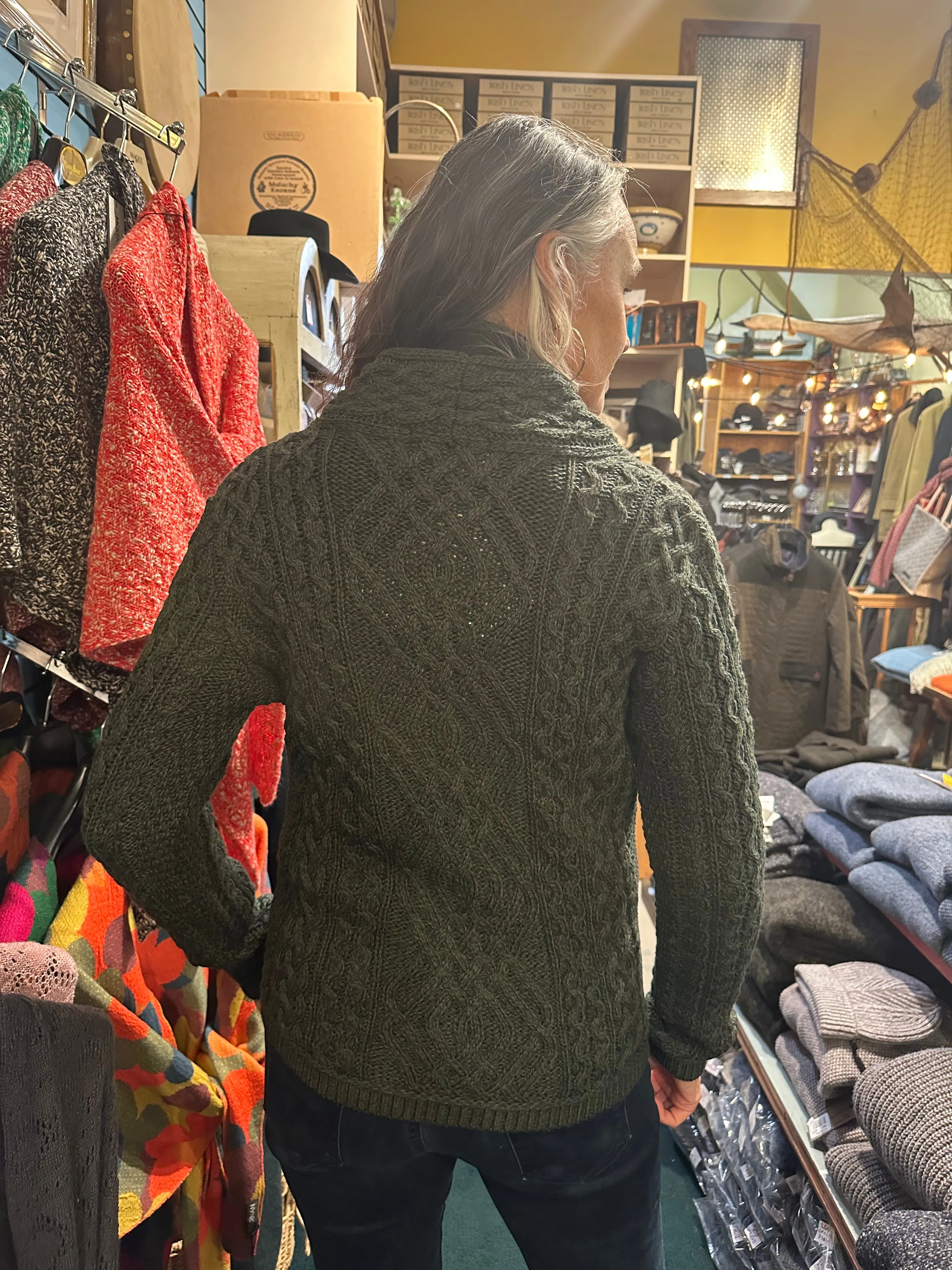 Aran Cable Knit Side Zip Short Coat Sweater Army Green