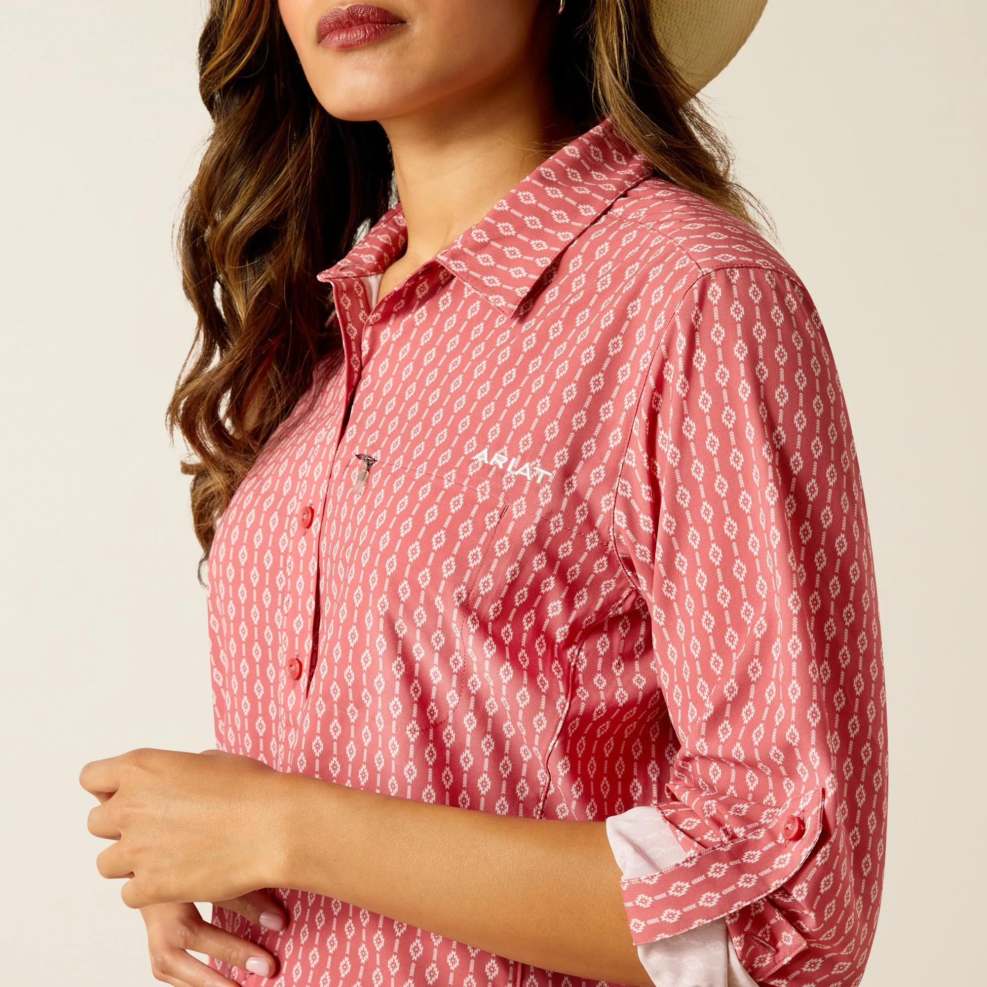 Ariat Blush/White Geo Stripe Print VentTek Button-Down Stretch Blouse for Women