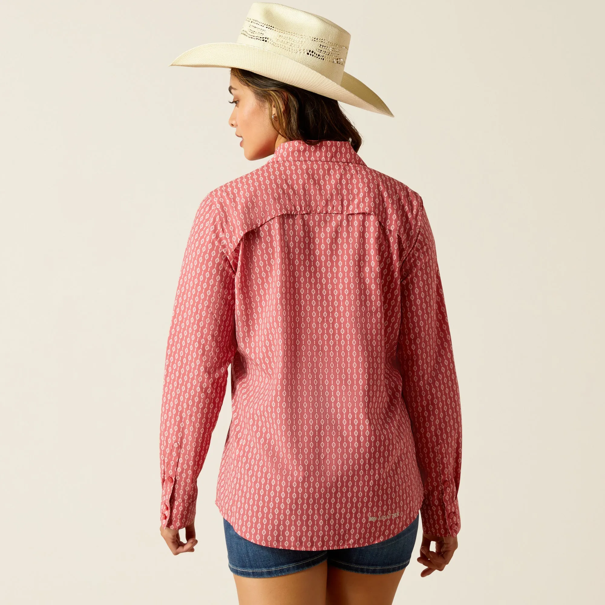 Ariat Blush/White Geo Stripe Print VentTek Button-Down Stretch Blouse for Women