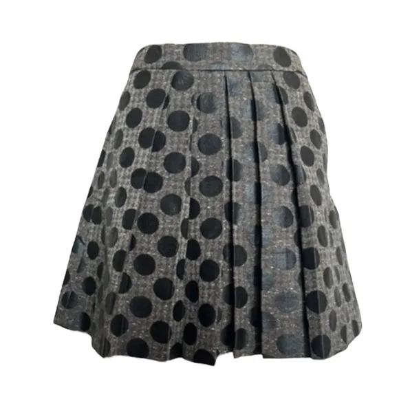 ARMANI EXCHANGE A-line Coated Wool Blend Polka-Dot Pleated Skirt in Gray/Black 6