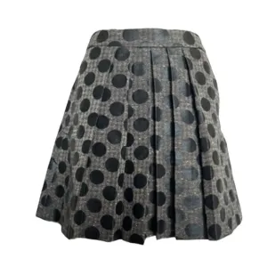ARMANI EXCHANGE A-line Coated Wool Blend Polka-Dot Pleated Skirt in Gray/Black 6