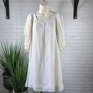 Armani Exchange Ivory Swiss Dot Shift Dress with Button Detail Size Large