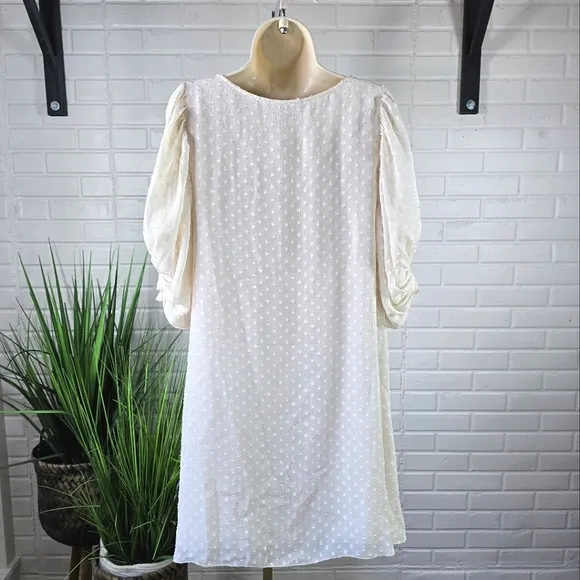 Armani Exchange Ivory Swiss Dot Shift Dress with Button Detail Size Large
