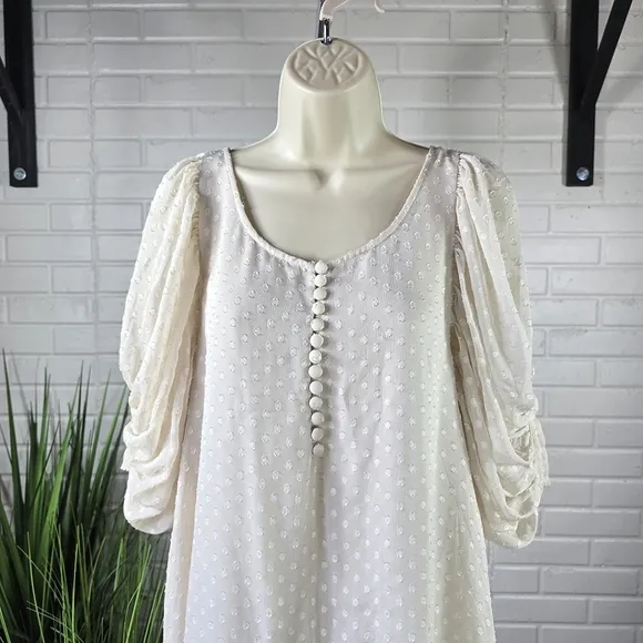 Armani Exchange Ivory Swiss Dot Shift Dress with Button Detail Size Large