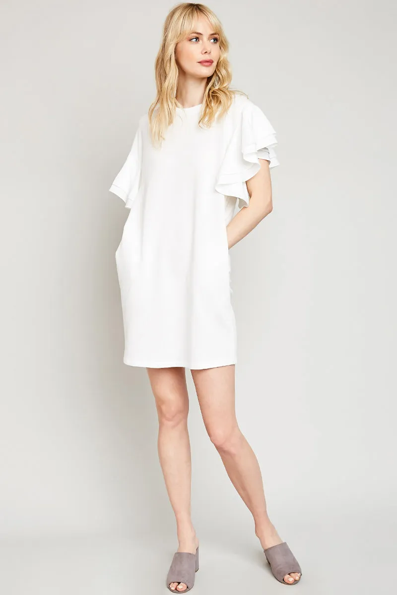 Asymmetric Shoulder Ruffled Shift Dress