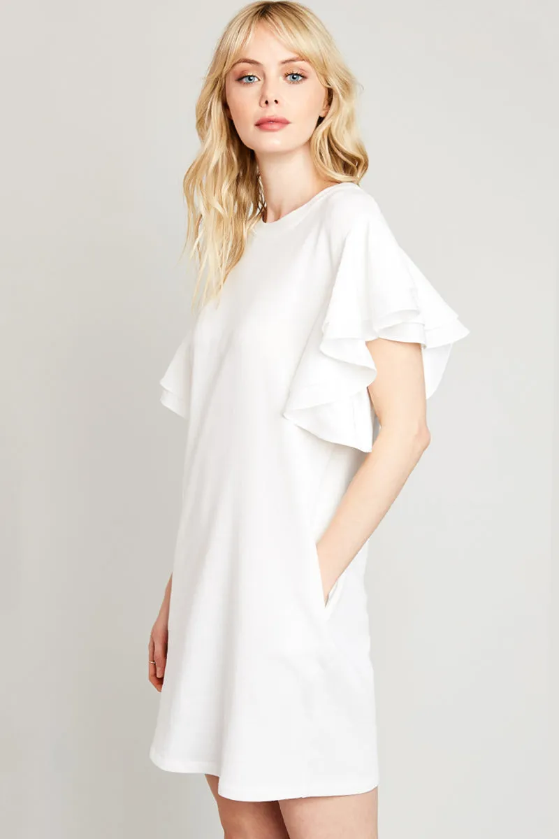 Asymmetric Shoulder Ruffled Shift Dress