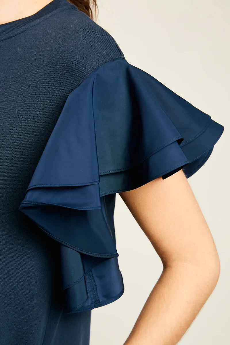 Asymmetric Shoulder Ruffled Shift Dress