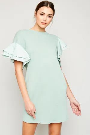 Asymmetric Shoulder Ruffled Shift Dress